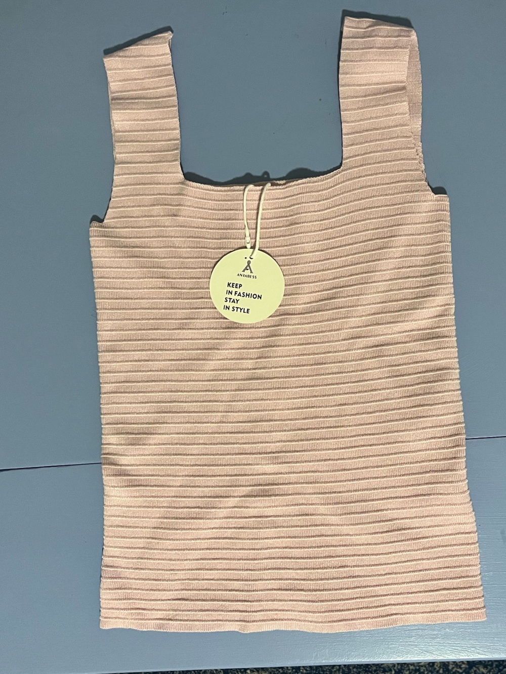 Ribbed Square-Neck Tank Top in Blush